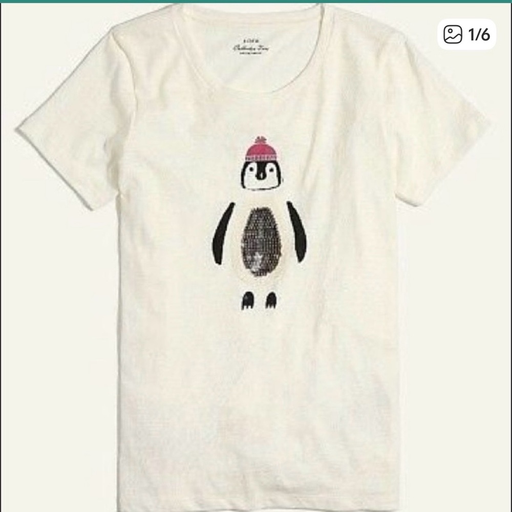 J. Crew Factory| Cream Penguin Sequin Collector Tee, Size XL - NWOT